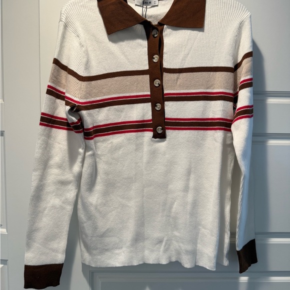 Basic Bae Striped Collared Neck Rib-Knit Top - Picture 2 of 4